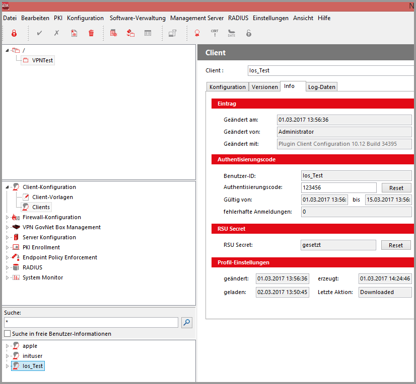 The User ID and authentication code found in the SEM in the client's info field are used to download the personal configuration.